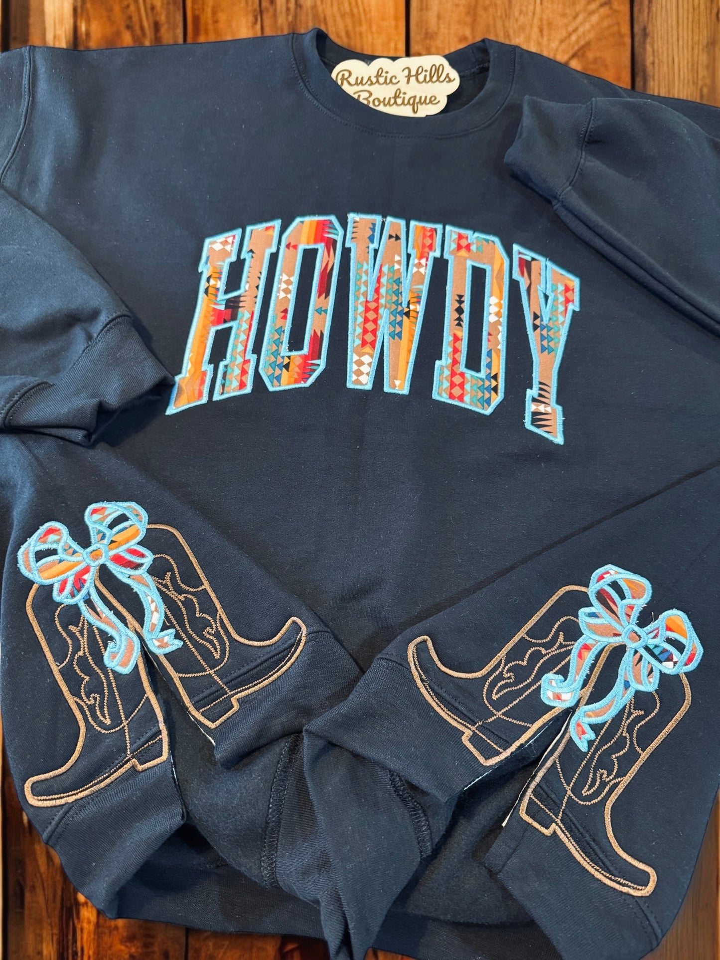 Howdy Sweatshirt with Side Boots with Bow