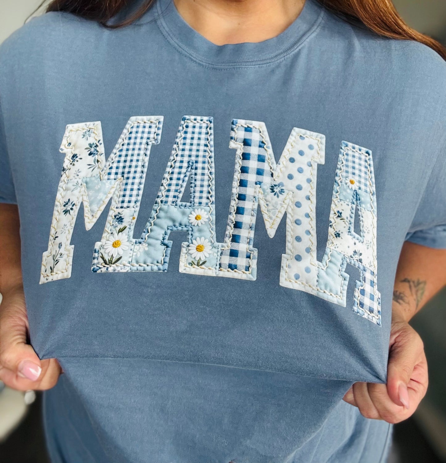 Blue Patchwork Print Shirt - Comfort Colors Tee
