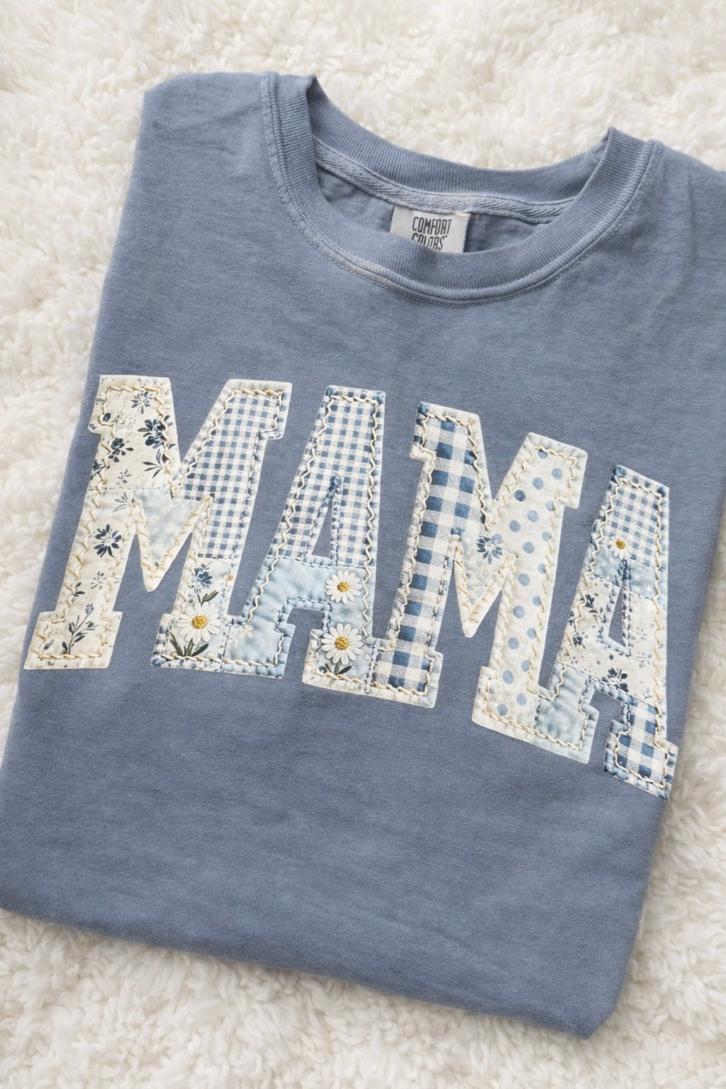 Blue Patchwork Print Shirt - Comfort Colors Tee