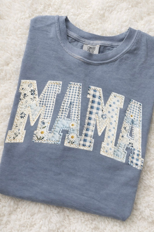 Blue Patchwork Print Shirt - Comfort Colors Tee
